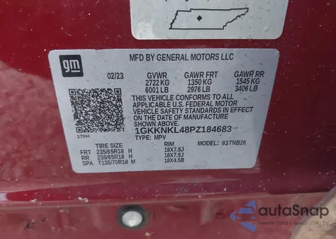 2023 GMC Acadia Fwd Sle z USA, uszkodzony, nr VIN 1GKKNKL48PZ184683